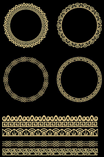 欧式金色圆形花纹图案设计元素