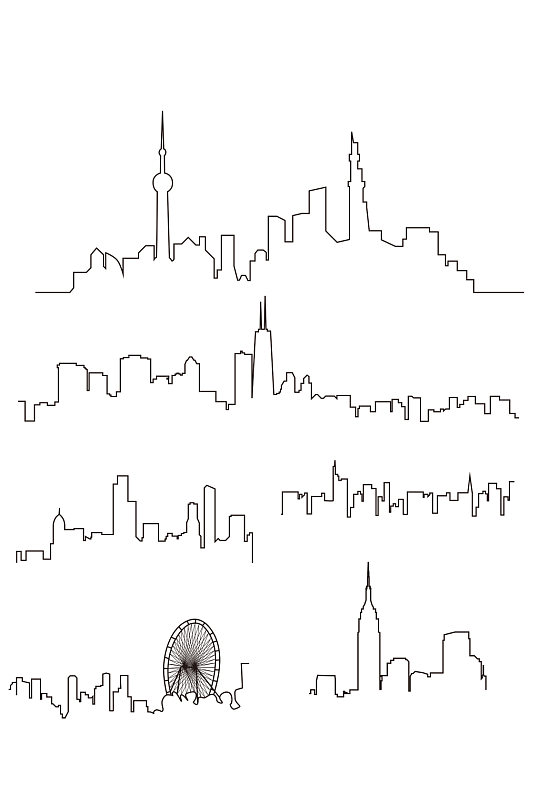 城市线条建筑轮廓图免扣元素