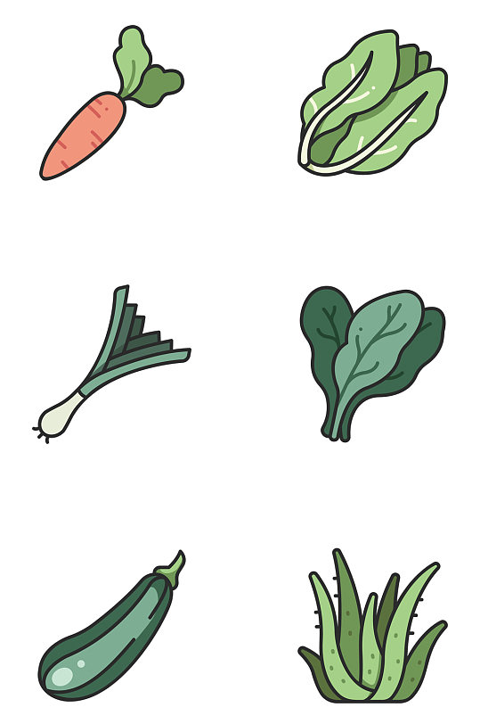 手绘绿色青菜蔬菜萝卜茄子葱白菜免扣元素