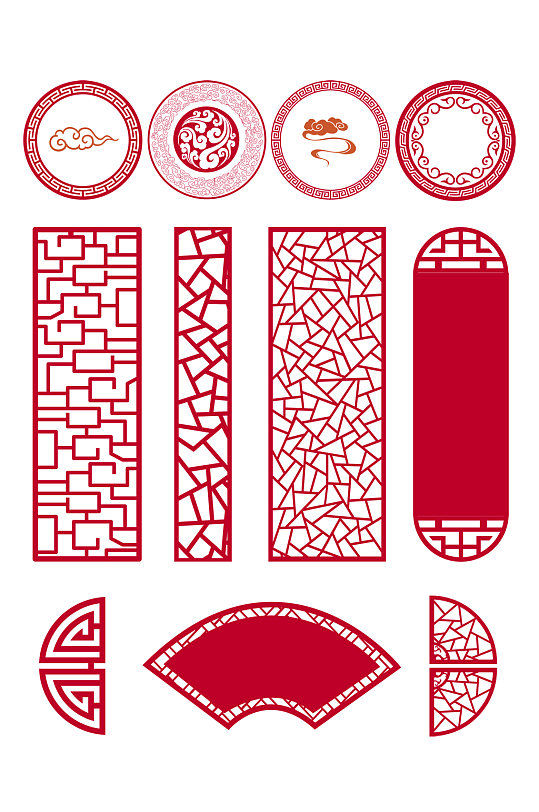 中式花纹圆形古典边框标题文本框免扣元素-众图网