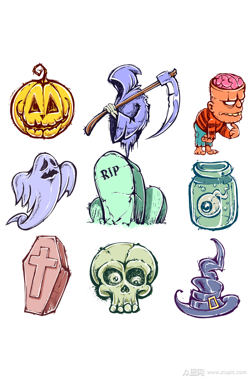 恐怖万圣节卡通鬼怪免扣元素素材