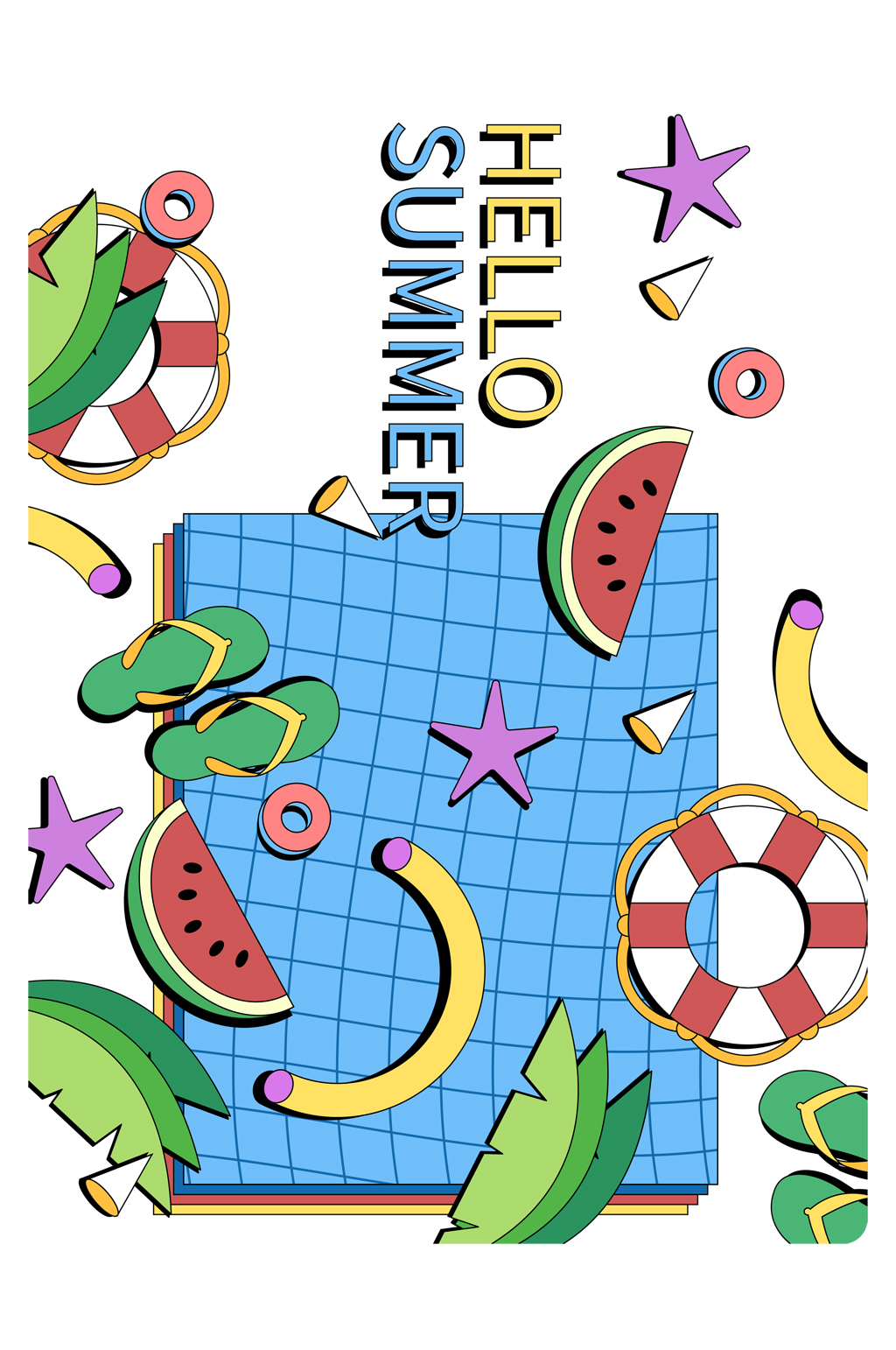 夏日元素卡通插画免扣元素素材