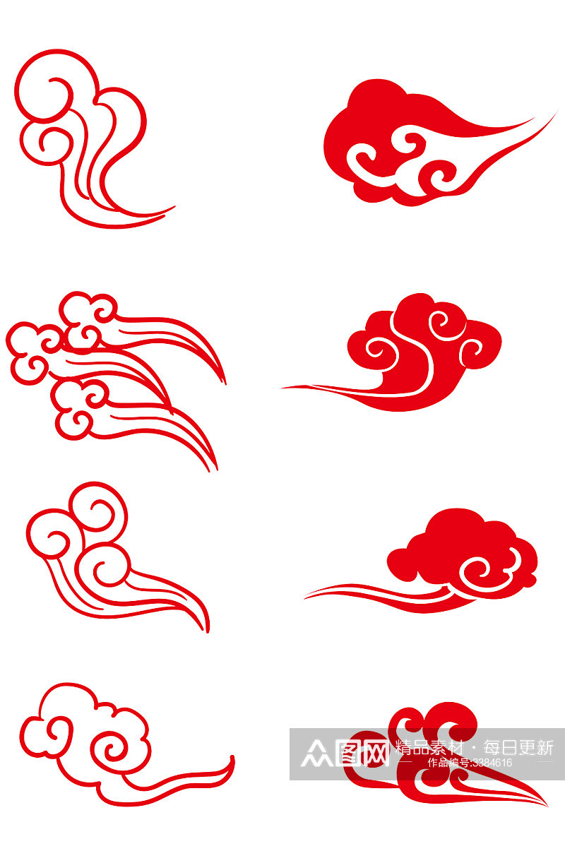 中国风传统红色线性祥云纹线条纹理免扣元素素材