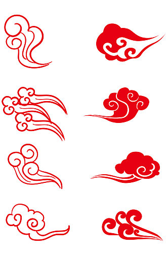 中国风传统红色线性祥云纹线条纹理免扣元素