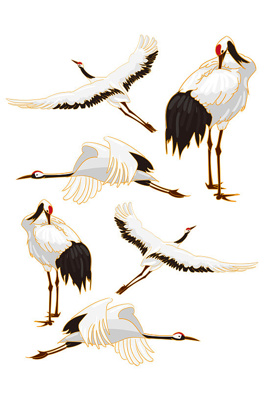 手绘国潮复古中国风白鹤仙鹤中式免扣元素-众图网