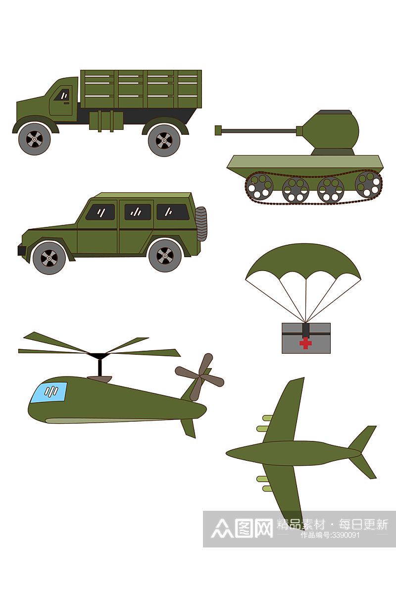绿色军用车辆重卡越野军事运输工具免扣元素素材