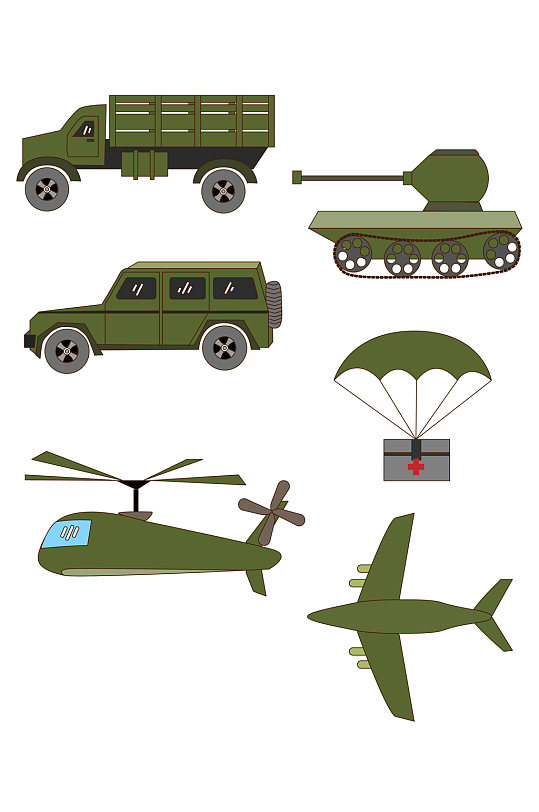 绿色军用车辆重卡越野军事运输工具免扣元素