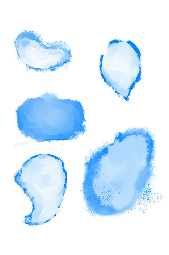 手绘不规则边框蓝色水墨云朵对话框免扣元素