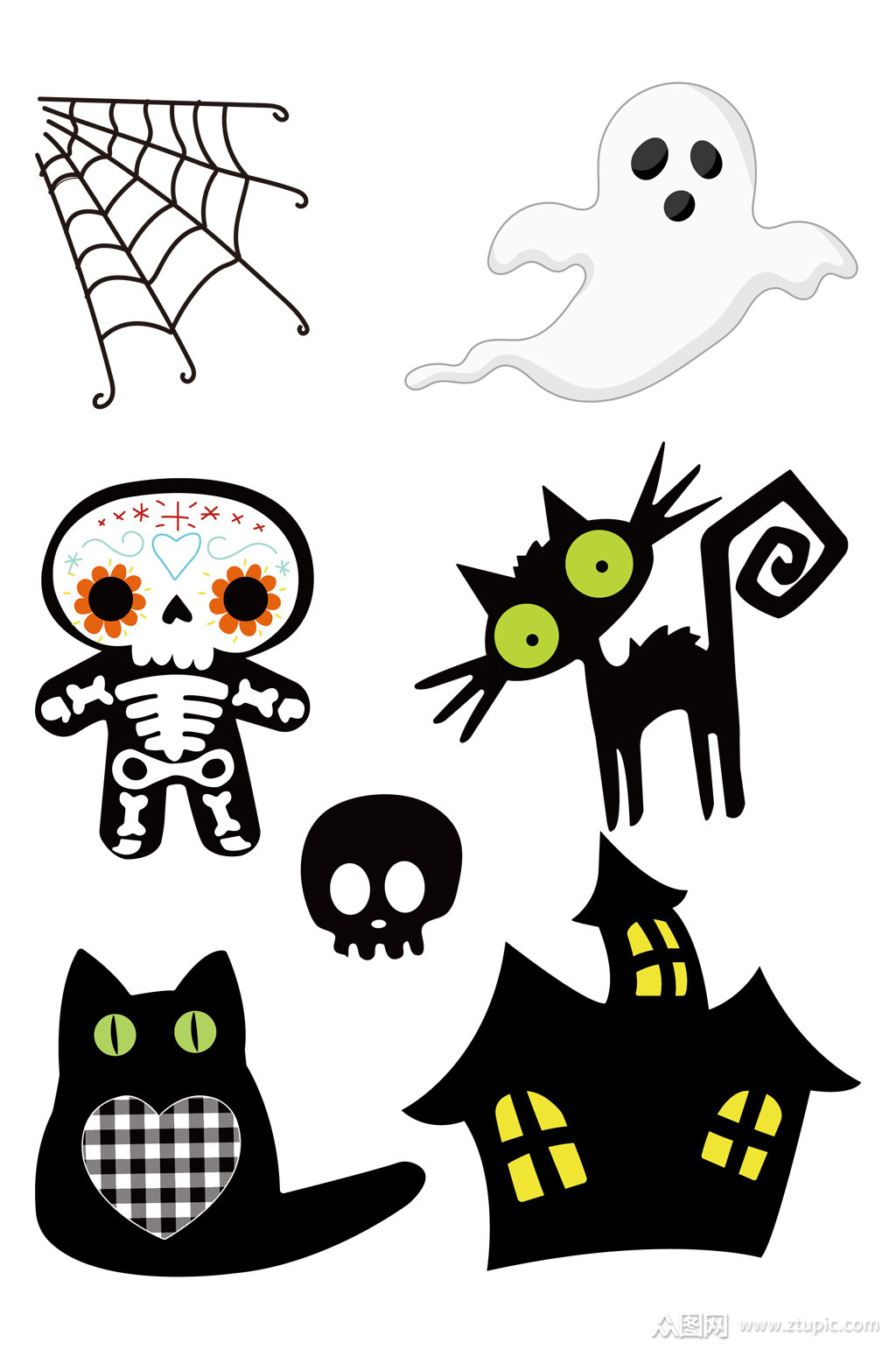 卡通手绘万圣节元素免扣元素素材