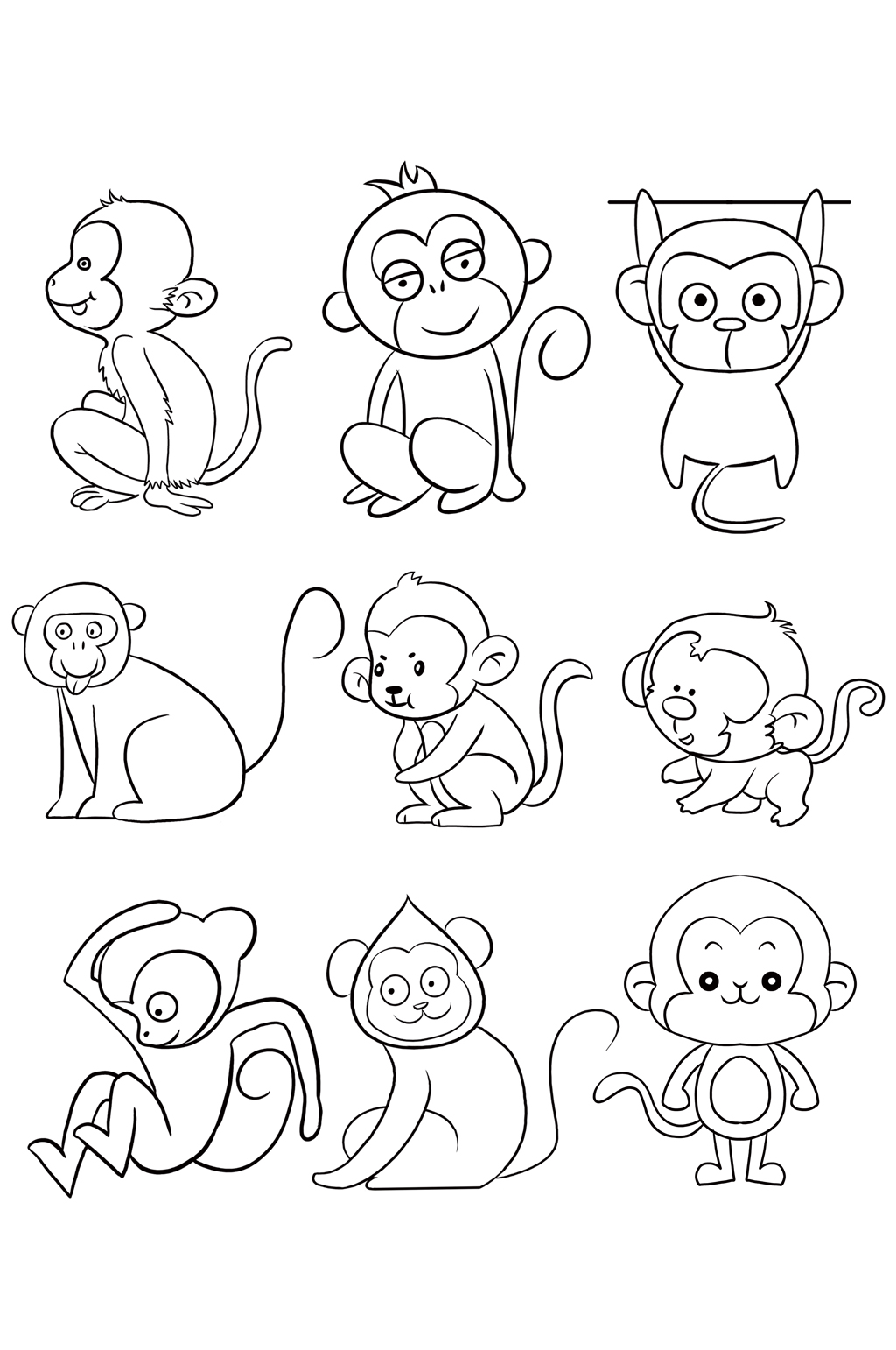 手绘卡通漫画简笔画猴子免扣元素