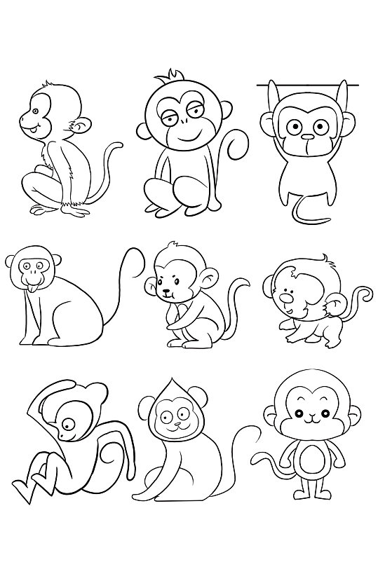 手绘卡通漫画简笔画猴子免扣元素