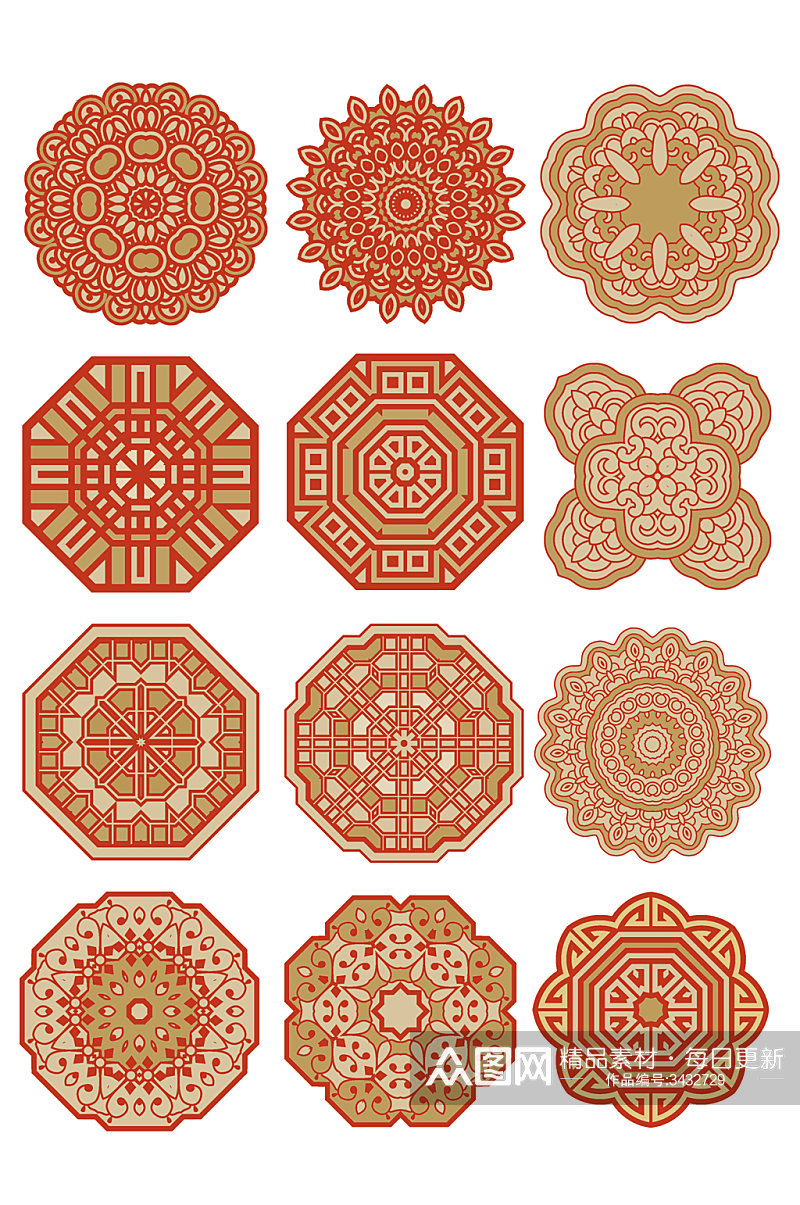 中国风古典花纹装饰复古装饰边框免扣元素素材