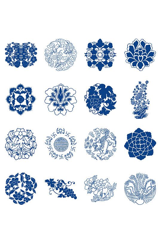 复古花纹底纹青花瓷中国风图免扣元素