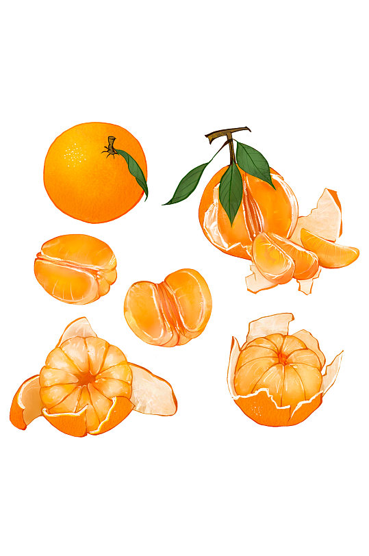 柑橘剥开的甜水果橙色果肉免扣元素