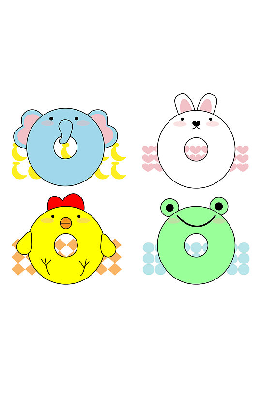 可爱风卡通动物小鸡青蛙大象兔子免扣元素