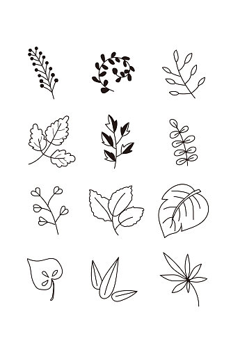 植物简笔画叶子标线图线条设计素材免扣元素