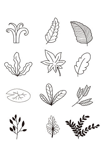植物简笔画叶子简线图线条设计素材免扣元素