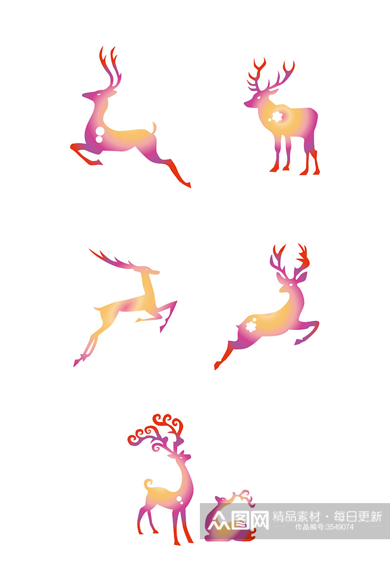 七彩驯鹿圣诞节渐变海报设计素材免扣元素素材