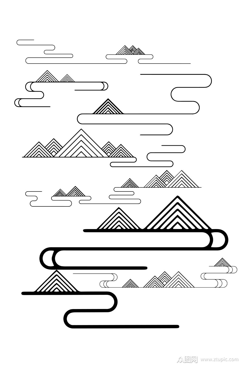 中式中国风鳞纹山纹免扣元素素材