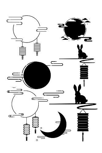 中国风兔子灯笼月海报元素免扣元素