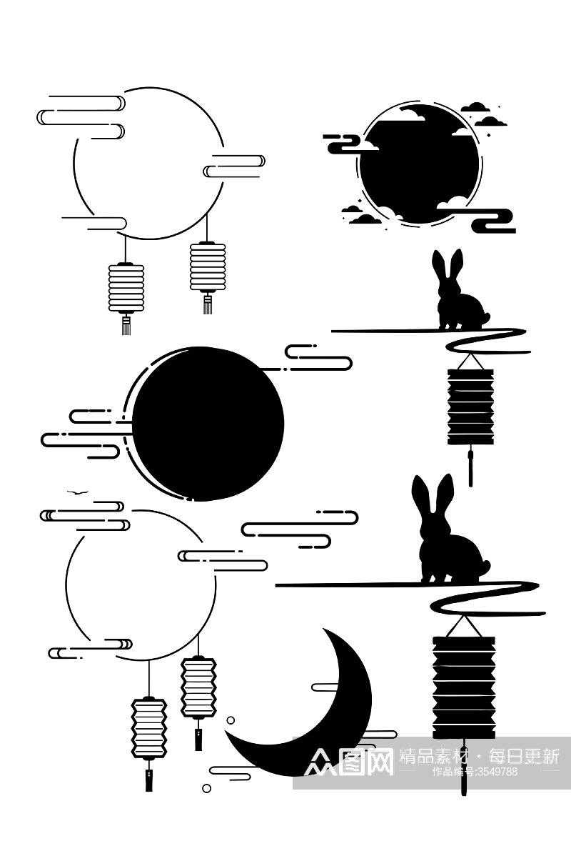 中国风兔子灯笼月海报元素免扣元素素材