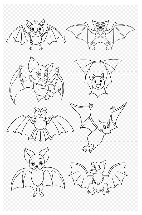 手绘卡通简笔画漫画可爱蝙蝠免扣元素