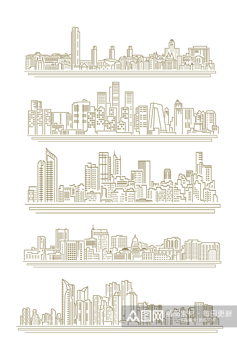 简约现代城市高楼大厦线条装饰免扣元素素材