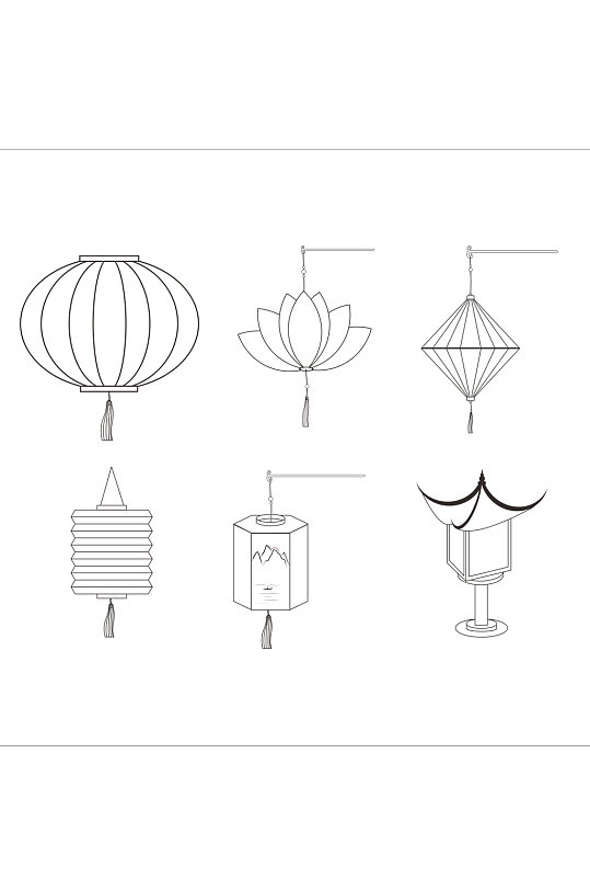 简约线条卡通花灯免扣元素