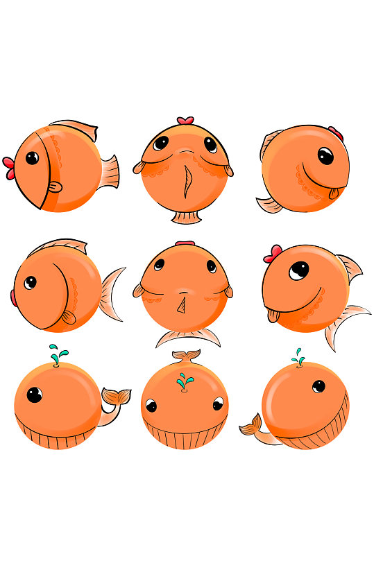 可爱的卡通圆形小鱼免扣元素