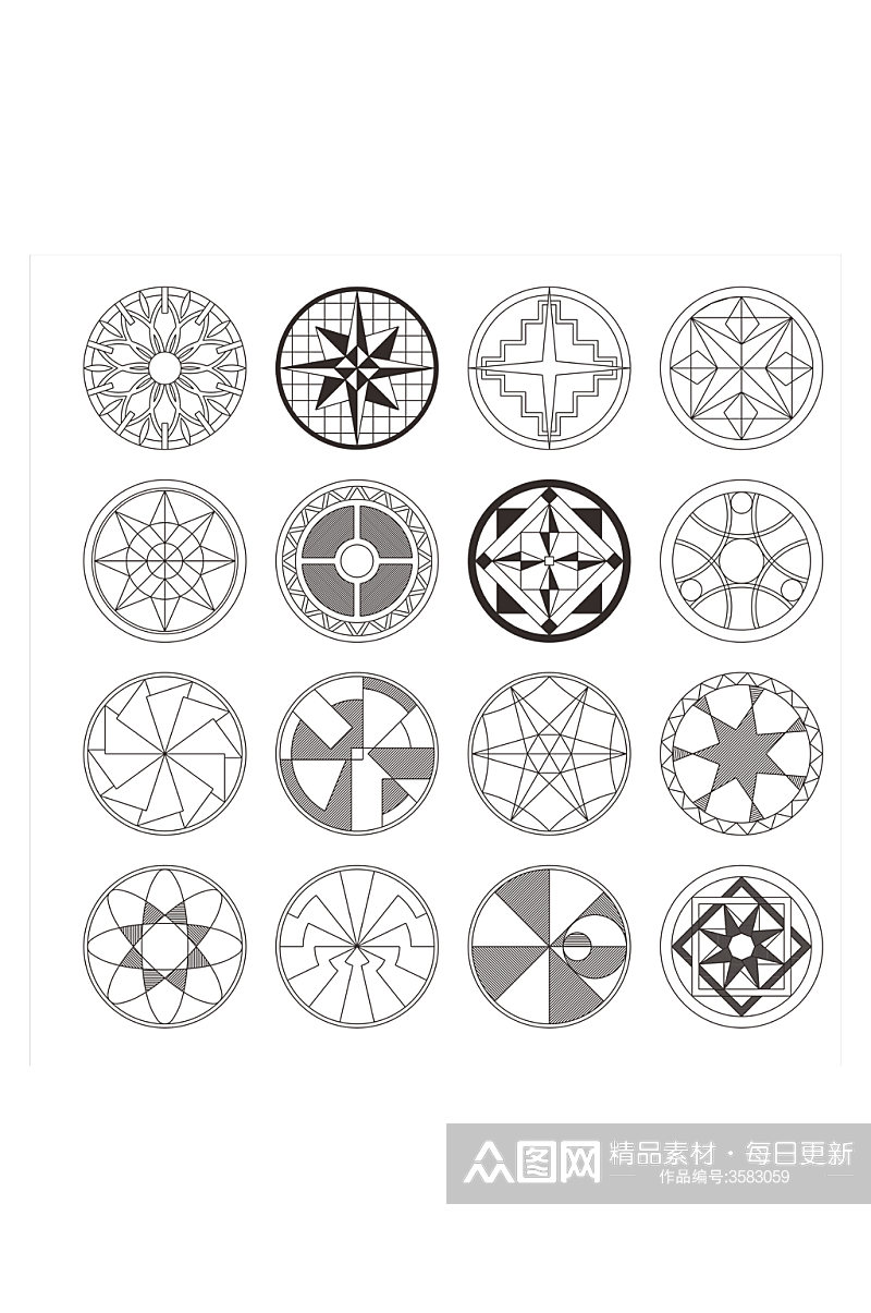 圆形图案造型合集免扣元素素材