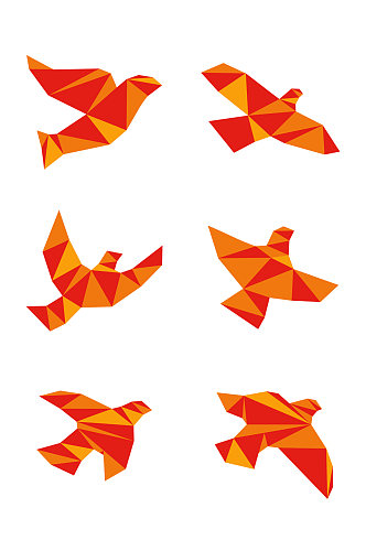 卡通立体几何飞鸟和平鸽形状元素免扣元素
