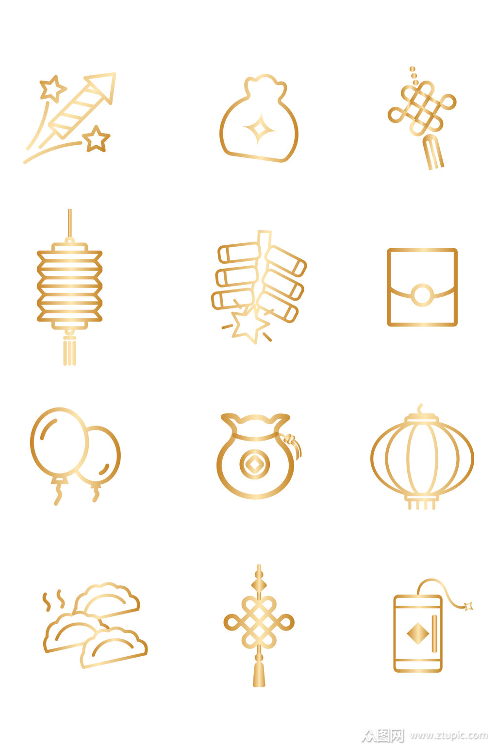 新年主题烫金简约线性装饰图案点缀免扣元素素材