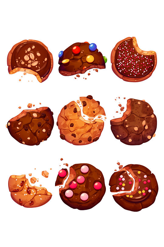 曲奇饼干甜品零食蛋糕点心手绘免扣元素