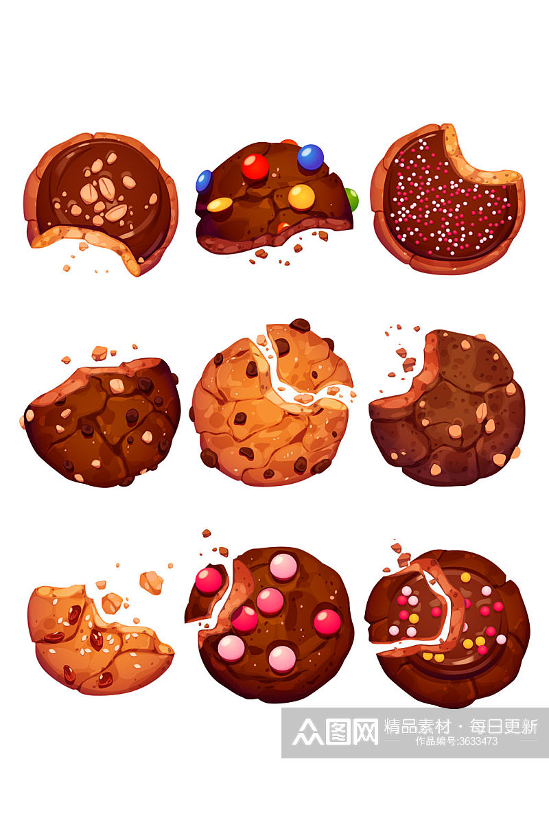 曲奇饼干甜品零食蛋糕点心手绘免扣元素素材