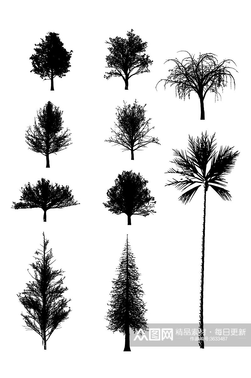 简约树木大树植物剪影造型装饰免扣元素素材