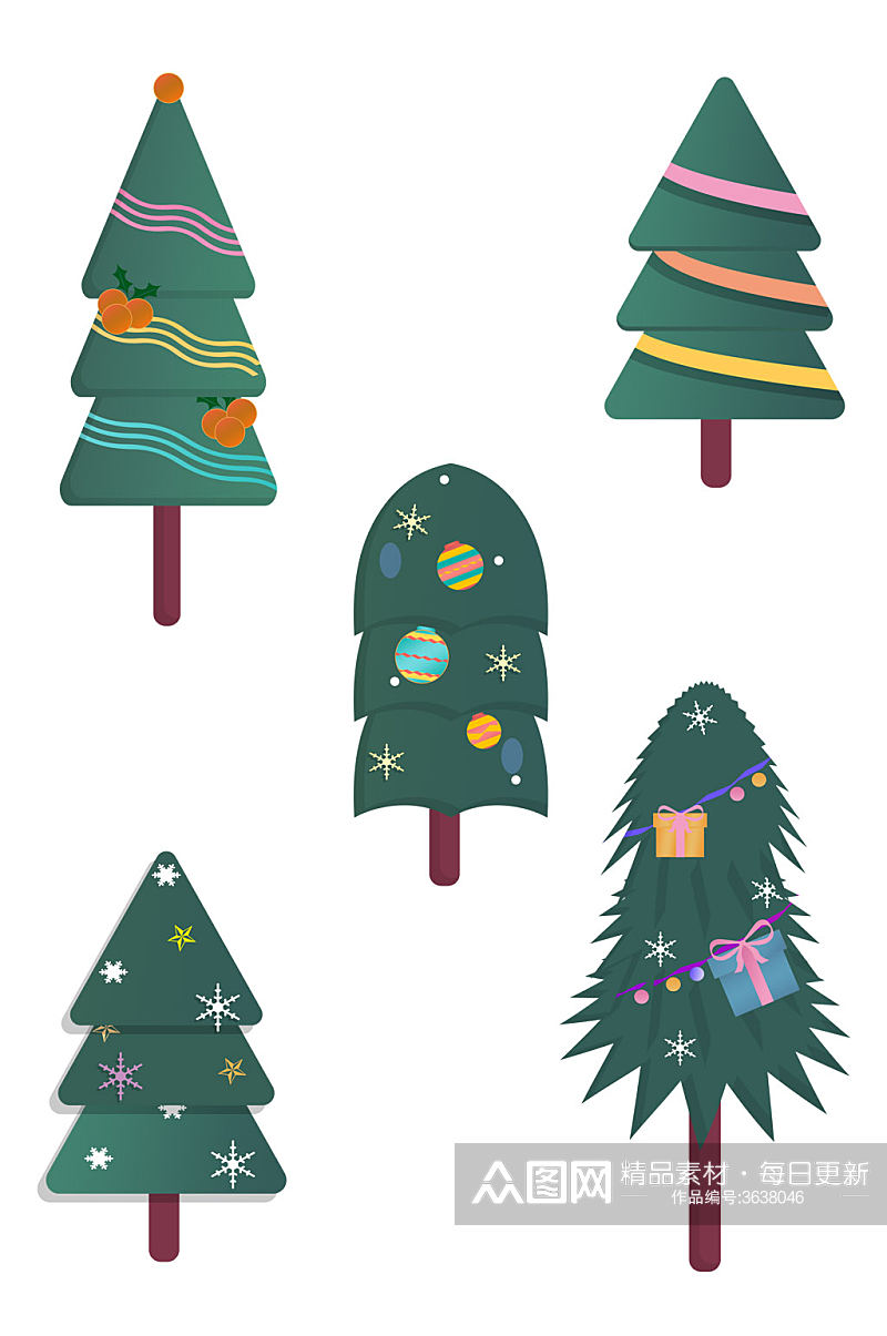 扁平风可爱礼物节日圣诞树设计元素免扣元素素材