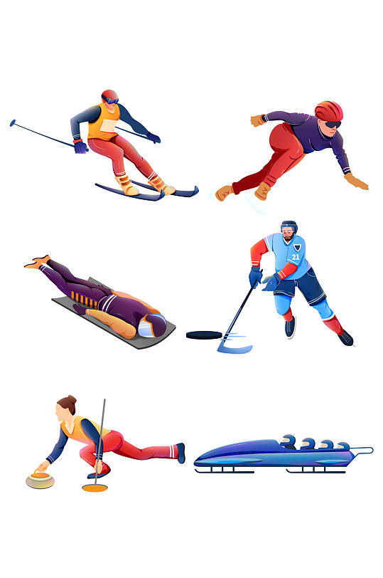 冬季奥运会扁平手绘卡通人物套图免扣元素