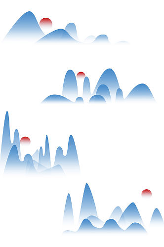 中国风古风复古太阳山水背景装饰免扣元素