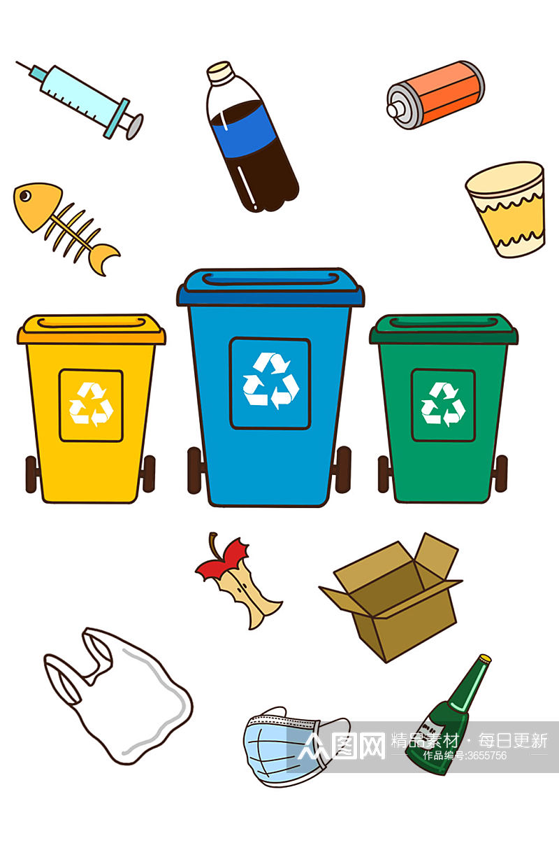 垃圾分类环保垃圾桶塑料袋元素免扣元素素材