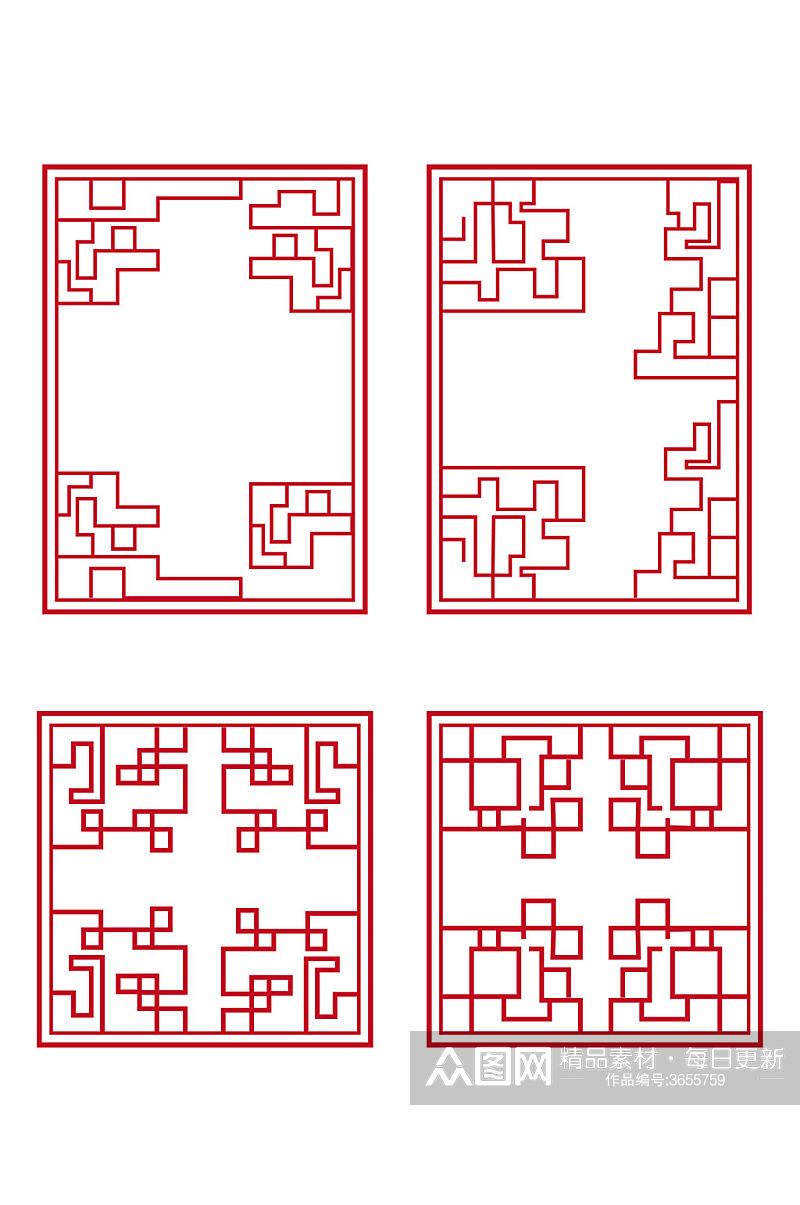 中国风窗花古典边框纹饰元素国潮免扣元素素材