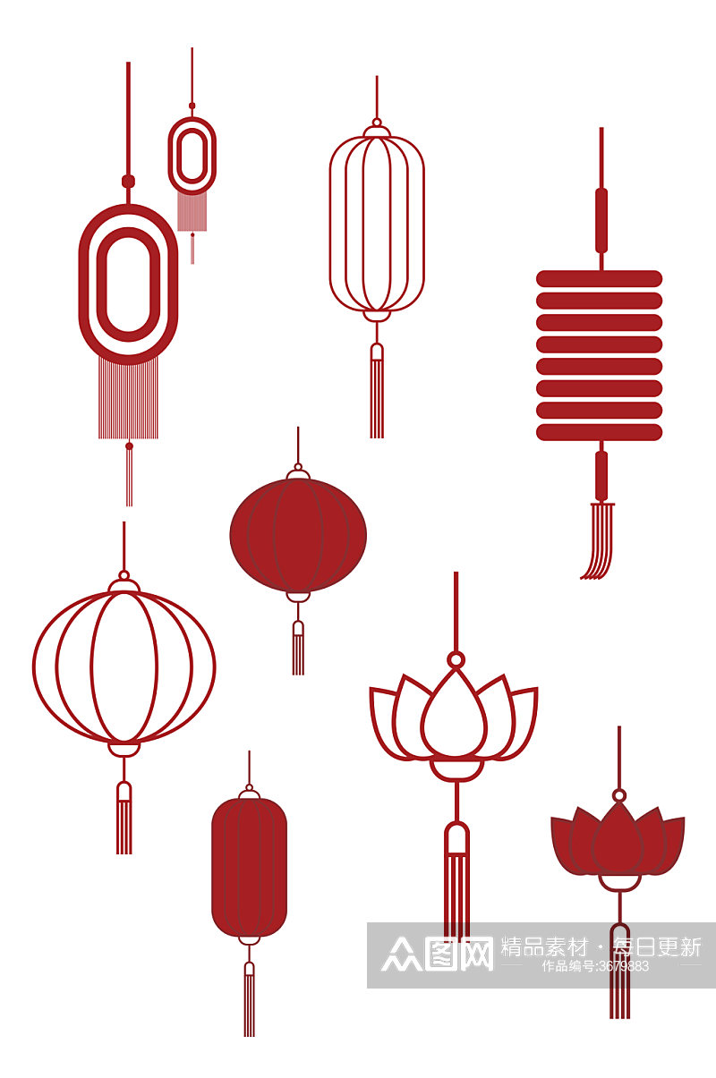 灯笼新年红色喜庆图标中国节日免扣元素素材
