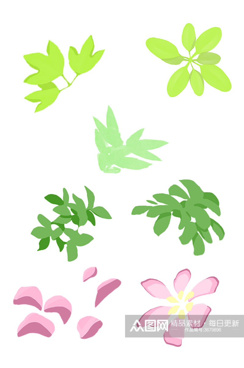 手绘风格花瓣花朵树叶小清晰配色免扣元素素材