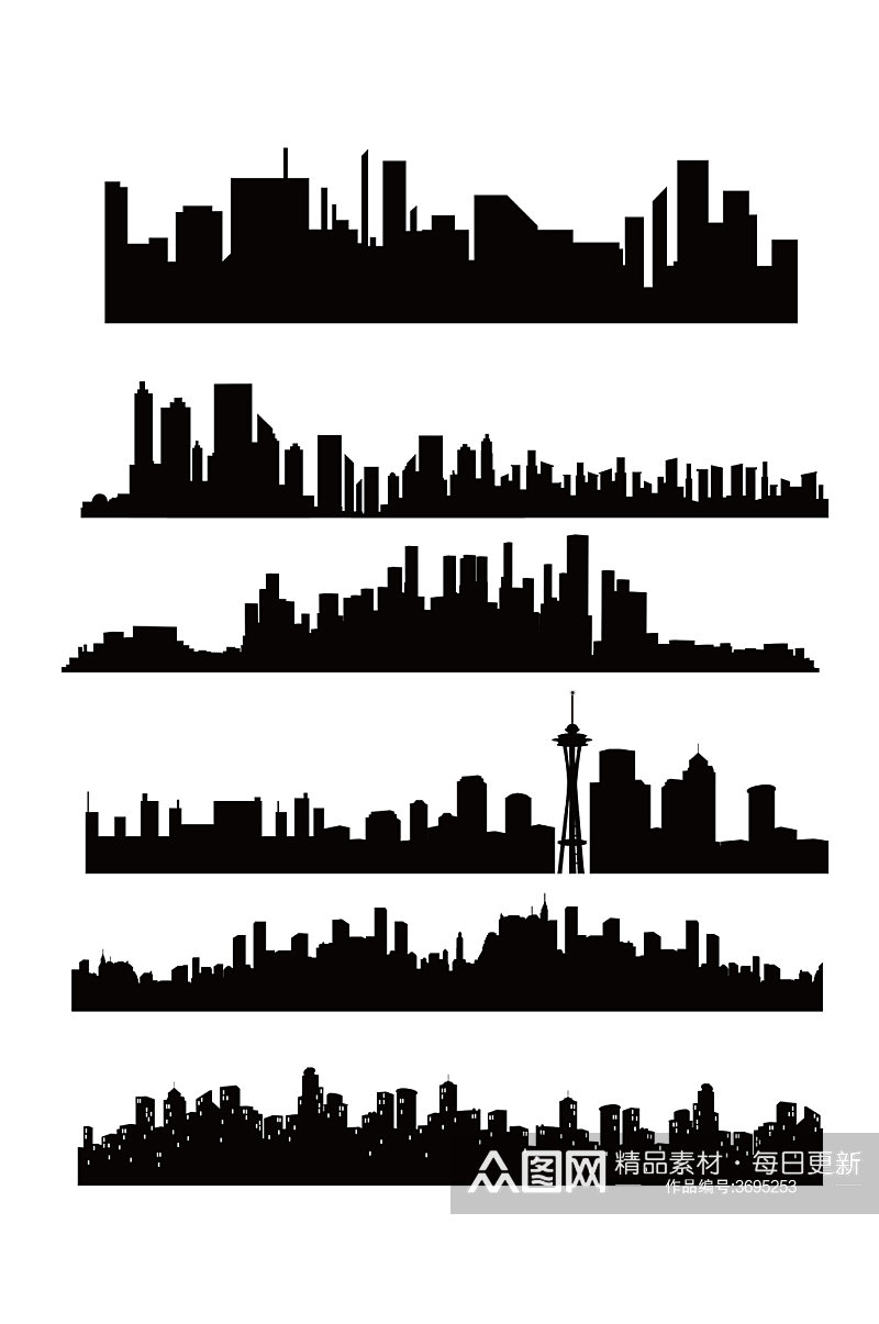 各类大楼剪影城市剪影元素免扣元素素材