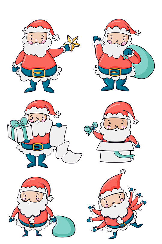 卡通圣诞老人圣诞节可爱手绘元素免扣元素