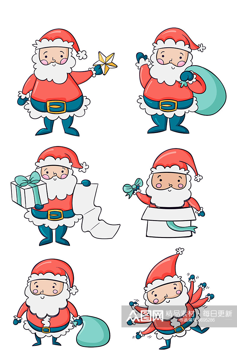 卡通圣诞老人圣诞节可爱手绘元素免扣元素素材