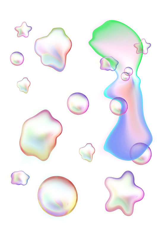变形泡泡梦幻抽象彩色泡泡装饰免扣元素