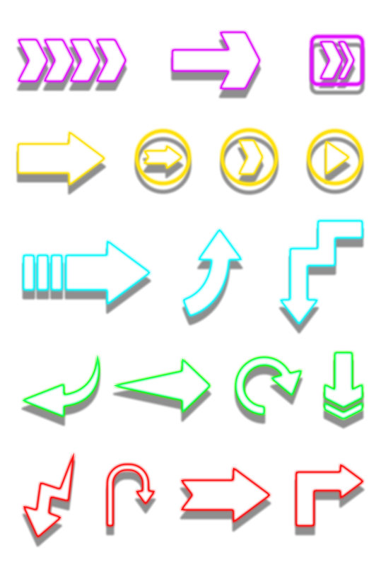 霓虹灯效果箭头方向动感装饰图案免扣元素