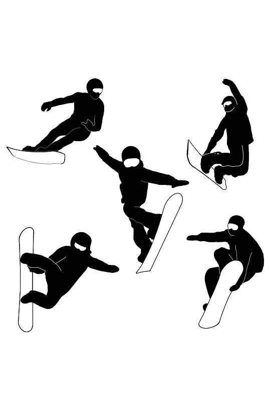 运动人物剪影合集单板滑雪免扣元素 设计元素