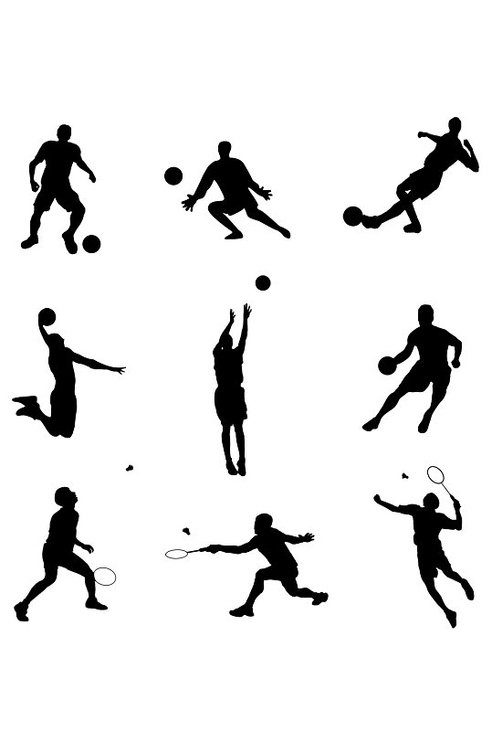 运动足球篮球羽毛球剪影素材免扣元素