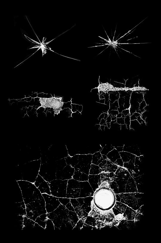 玻璃破碎裂碎片穿孔效果免扣元素